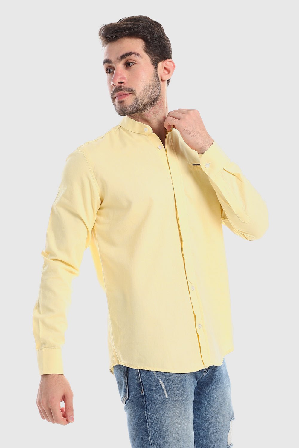 White Rabbit Modish Mandarin Collar Button Down Shirt - Baby Blue