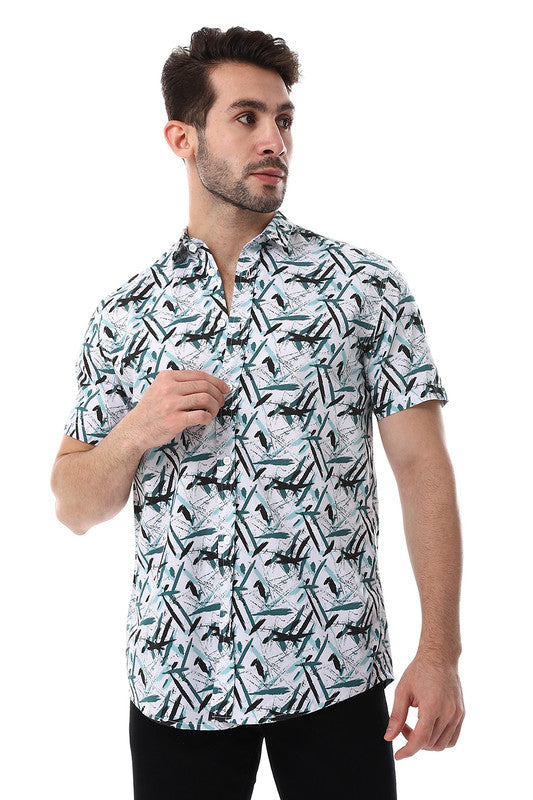 White Rabbit Self Pattern Turn Down Collar Shirt