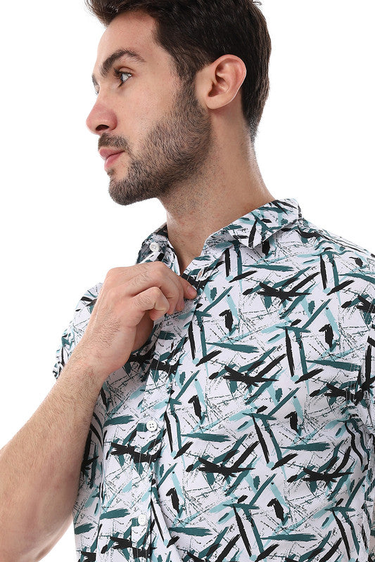 White Rabbit Self Pattern Turn Down Collar Shirt