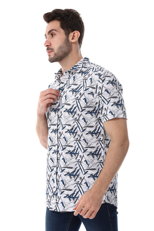 White Rabbit Self Pattern Turn Down Collar Shirt