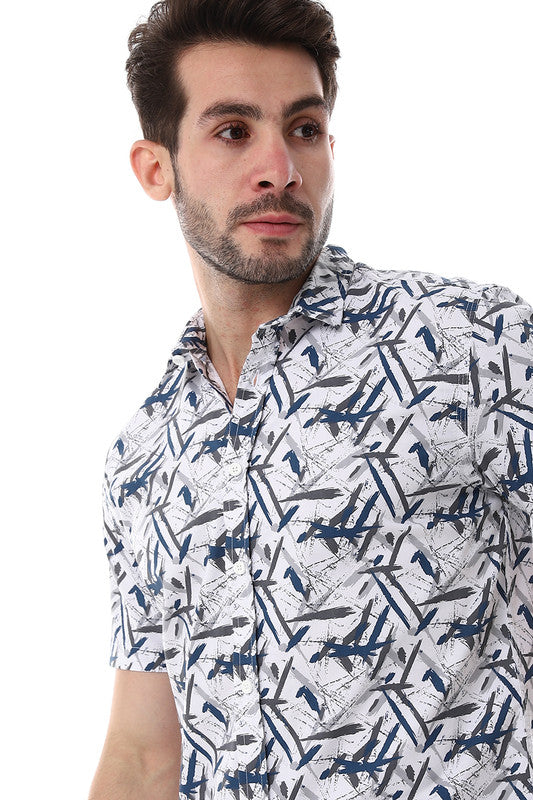 White Rabbit Self Pattern Turn Down Collar Shirt
