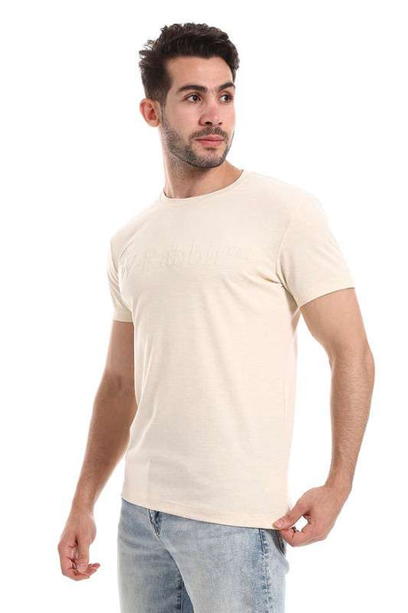 White Rabbit - Short Sleeves Beige Tee With "White Rabbit" Beige Print For Men
