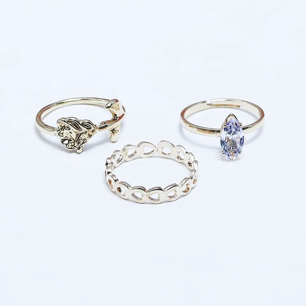 Fluffy - Bright rose Earing-Set Of Rings 3 pcs Fluffy Women's Accessories-Gold