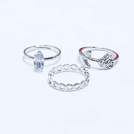 Fluffy - Bright rose Earing-Set Of Rings 3 pcs Fluffy Women's Accessories-Gold