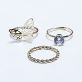 Fluffy - Butterfly Earing-Set Of Rings 3 pcs Fluffy Women's Accessories-Gold