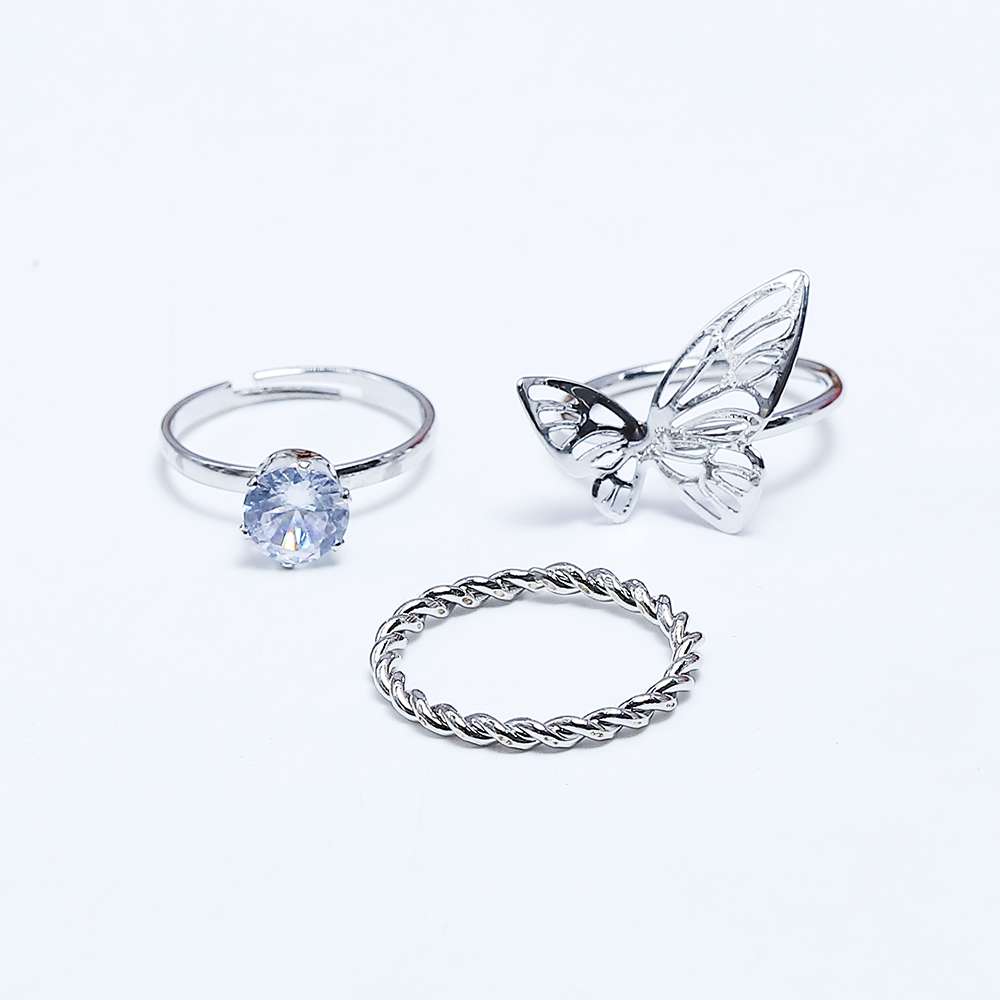 Fluffy - Butterfly Earing-Set Of Rings 3 pcs Fluffy Women's Accessories-Gold