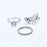 Fluffy - Butterfly Earing-Set Of Rings 3 pcs Fluffy Women's Accessories-Gold