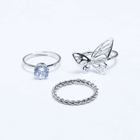 Fluffy - Butterfly Earing-Set Of Rings 3 pcs Fluffy Women's Accessories-Gold