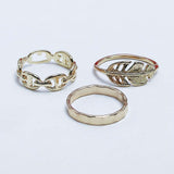 Fluffy - Leaf Earing-Set Of Rings 3 pcs Fluffy Women's Accessories-Gold