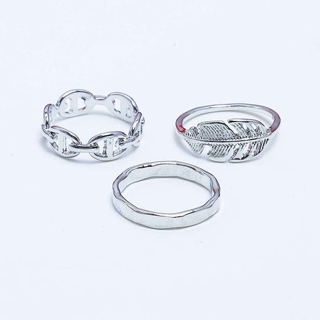 Fluffy - Leaf Earing-Set Of Rings 3 pcs Fluffy Women's Accessories-Gold
