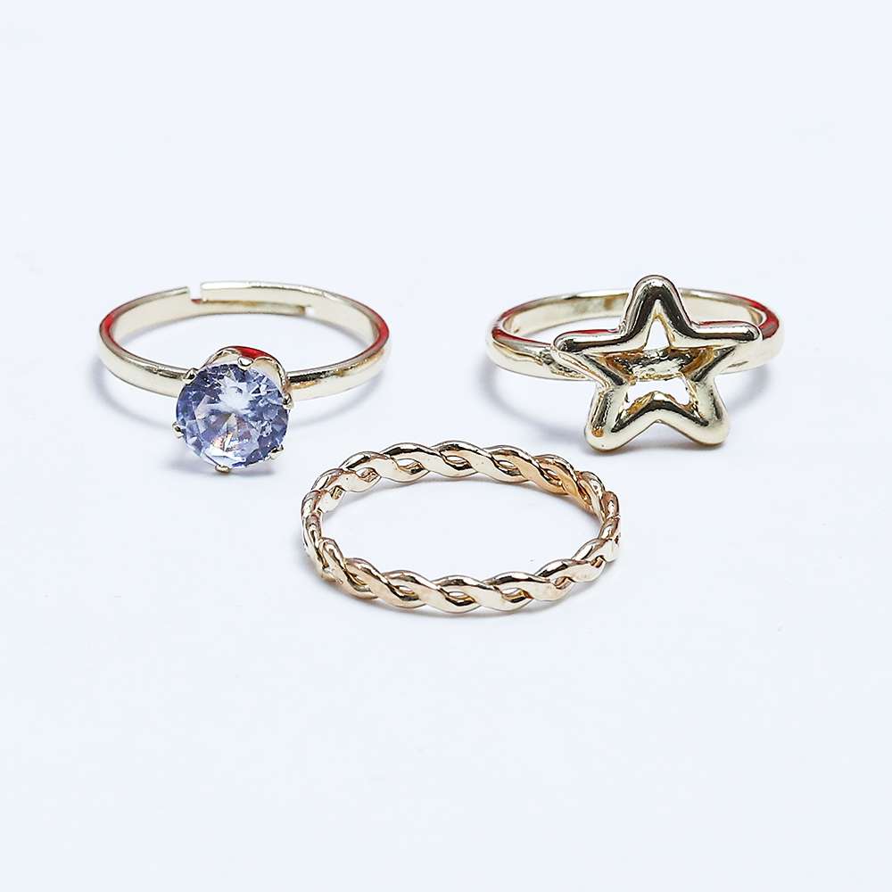 Fluffy - Star Earing-Set Of Rings 3 pcs Fluffy Women's Accessories-Gold