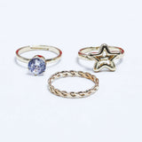 Fluffy - Star Earing-Set Of Rings 3 pcs Fluffy Women's Accessories-Gold