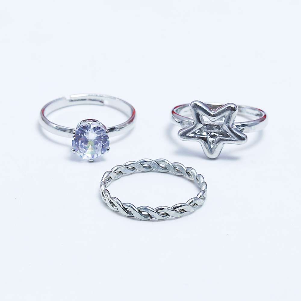 Fluffy - Star Earing-Set Of Rings 3 pcs Fluffy Women's Accessories-Gold