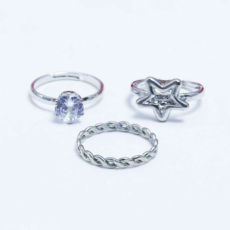 Fluffy - Star Earing-Set Of Rings 3 pcs Fluffy Women's Accessories-Gold