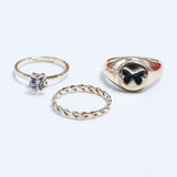 Fluffy - Black Flower Earing-Set Of Rings 3 pcs Fluffy Women's Accessories-Gold