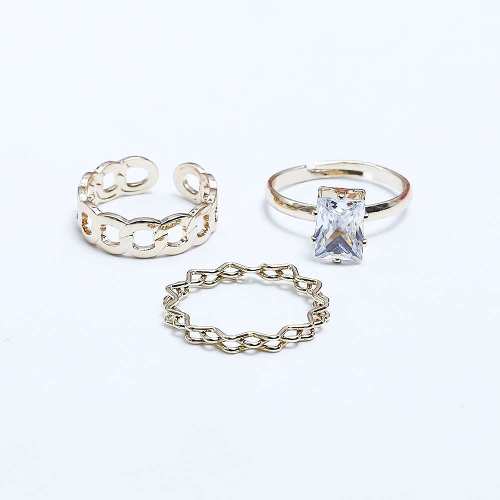 Fluffy - Freeze Chains Earing-Set Of Rings 3 pcs Fluffy Women's Accessories-Gold
