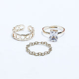 Fluffy - Freeze Chains Earing-Set Of Rings 3 pcs Fluffy Women's Accessories-Gold