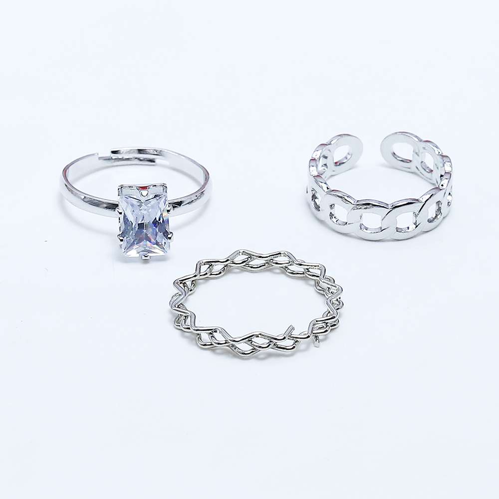 Fluffy - Freeze Chains Earing-Set Of Rings 3 pcs Fluffy Women's Accessories-Gold