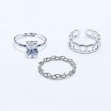 Fluffy - Freeze Chains Earing-Set Of Rings 3 pcs Fluffy Women's Accessories-Gold
