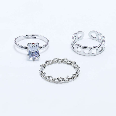 Fluffy - Freeze Chains Earing-Set Of Rings 3 pcs Fluffy Women's Accessories-Gold