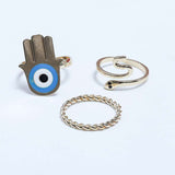Fluffy - Hand&Snake Earing-Set Of Rings 3 pcs Fluffy Women's Accessories-Gold