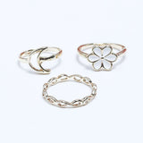 Fluffy - White Flower Earing-Set Of Rings 3 pcs Fluffy Women's Accessories-Gold