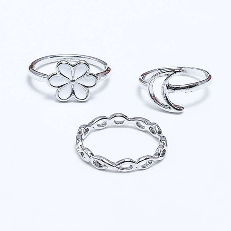 Fluffy - White Flower Earing-Set Of Rings 3 pcs Fluffy Women's Accessories-Gold