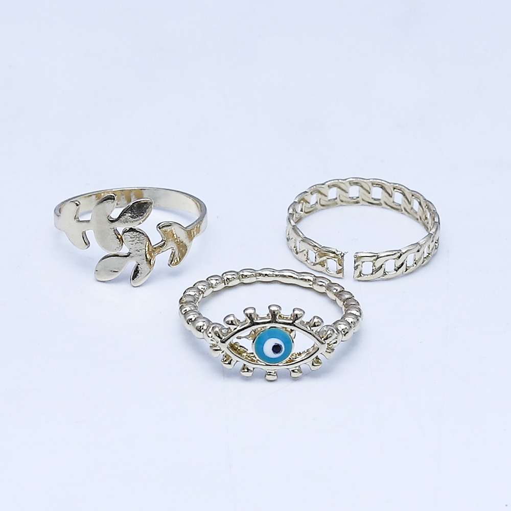 Fluffy - Aqua Eye Earing-Set Of Rings 3 pcs Fluffy Women's Accessories-Gold