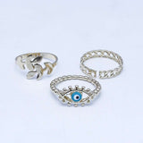 Fluffy - Aqua Eye Earing-Set Of Rings 3 pcs Fluffy Women's Accessories-Gold