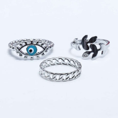 Fluffy - Aqua Eye Earing-Set Of Rings 3 pcs Fluffy Women's Accessories-Gold