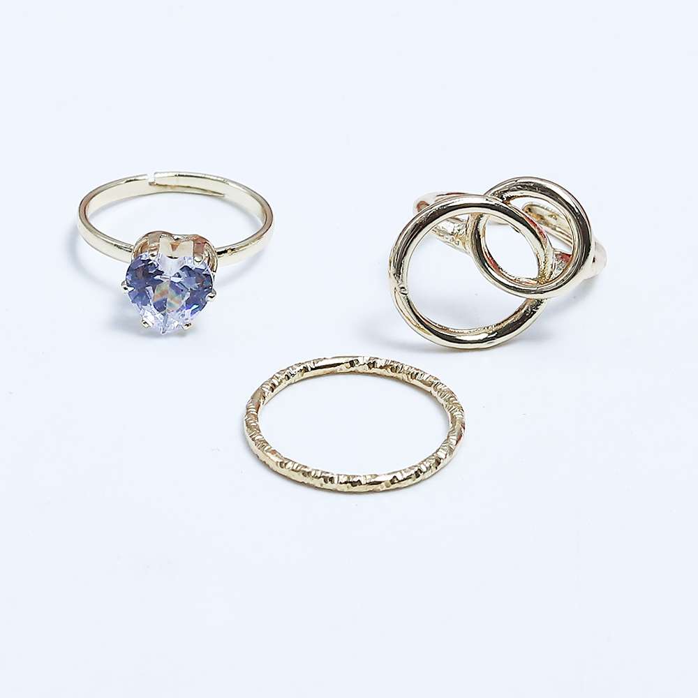 Fluffy - Dual Circle Earing-Set Of Rings 3 pcs Fluffy Women's Accessories-Gold