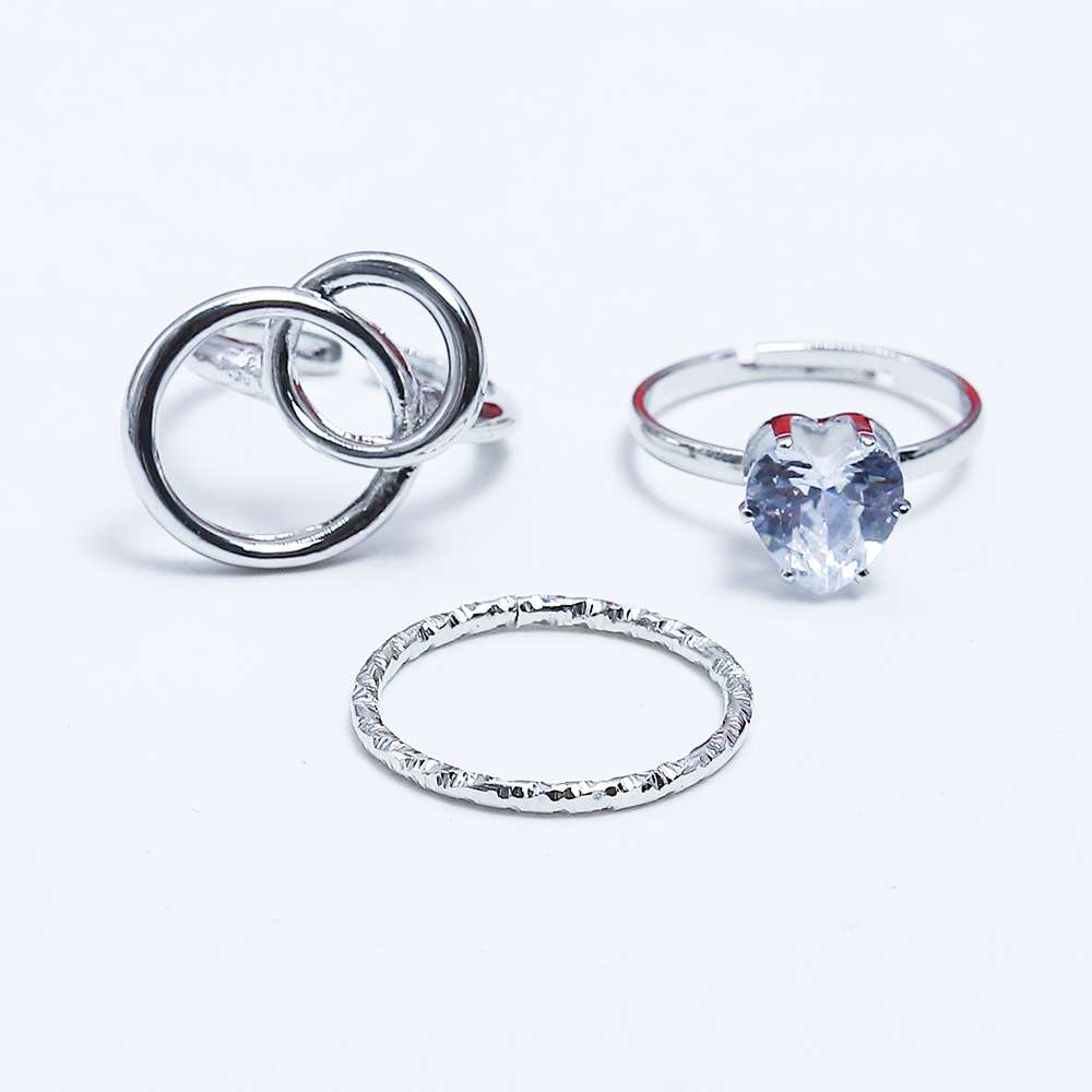 Fluffy - Dual Circle Earing-Set Of Rings 3 pcs Fluffy Women's Accessories-Gold