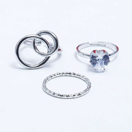 Fluffy - Dual Circle Earing-Set Of Rings 3 pcs Fluffy Women's Accessories-Gold