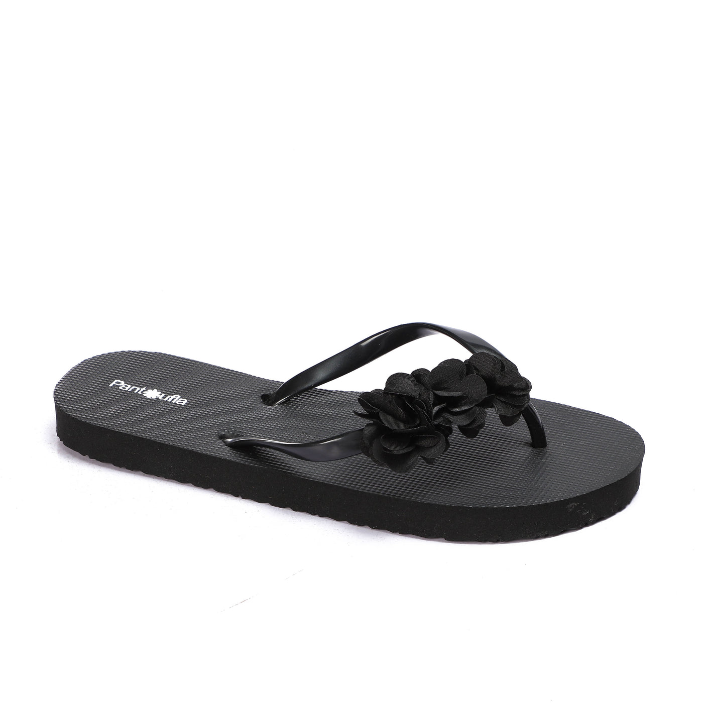 Pantofula - Summer Slipper Hand Made Flower Black