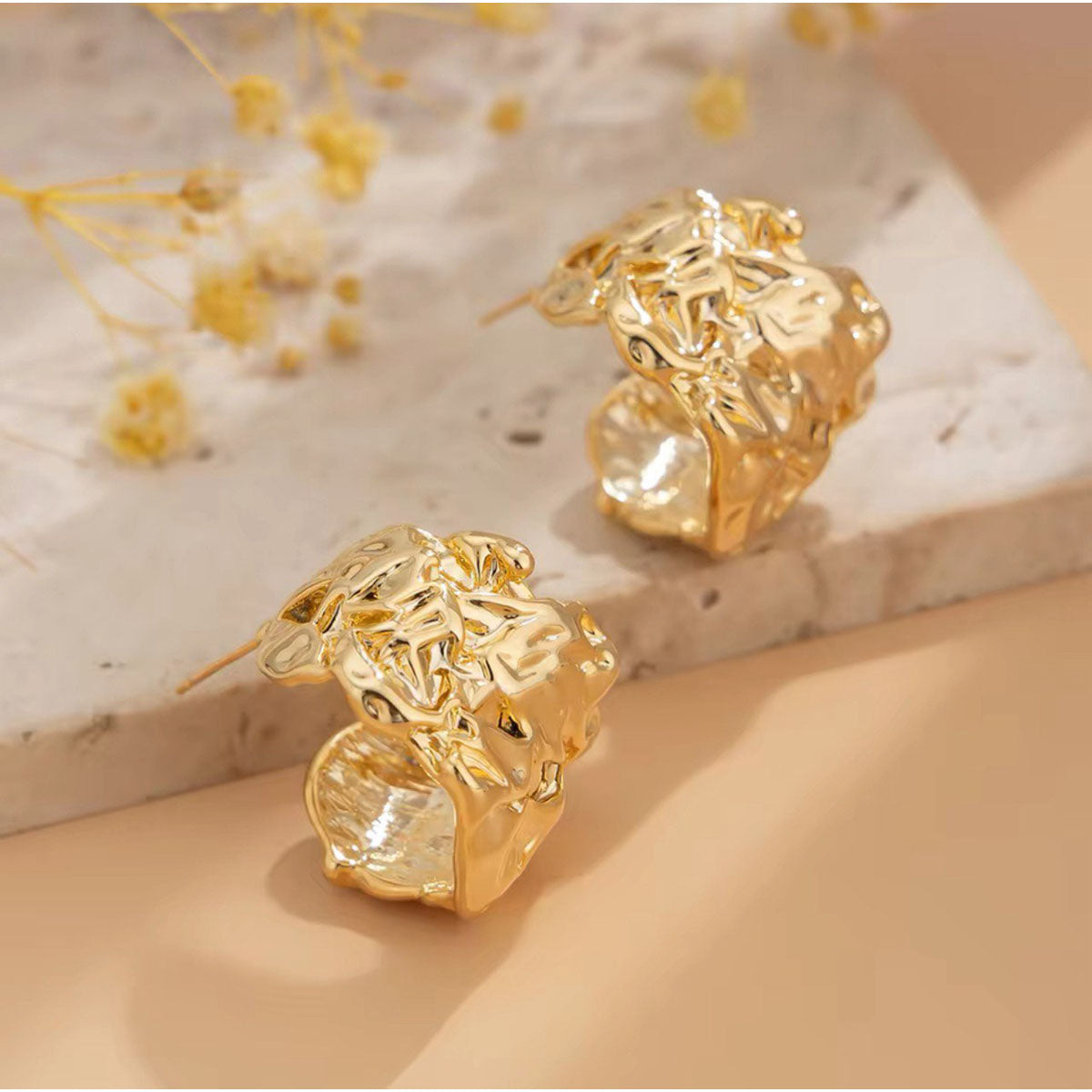 Fluffy - Unique Organic-Shaped Gold Earrings