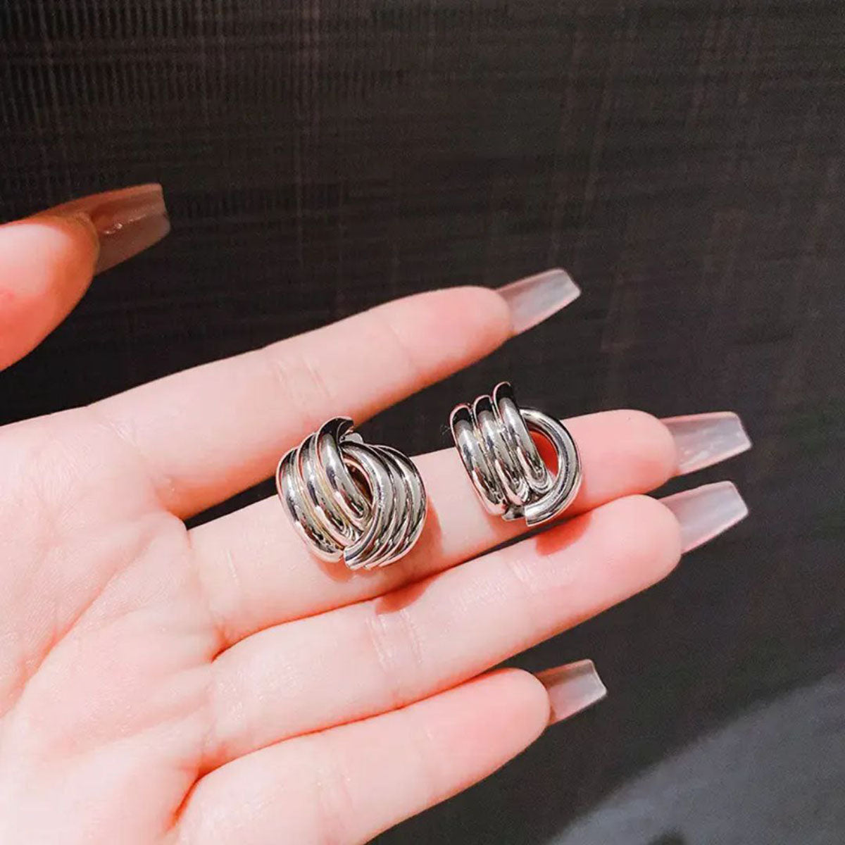 Fluffy - Interlocking Hoop Silver Earrings