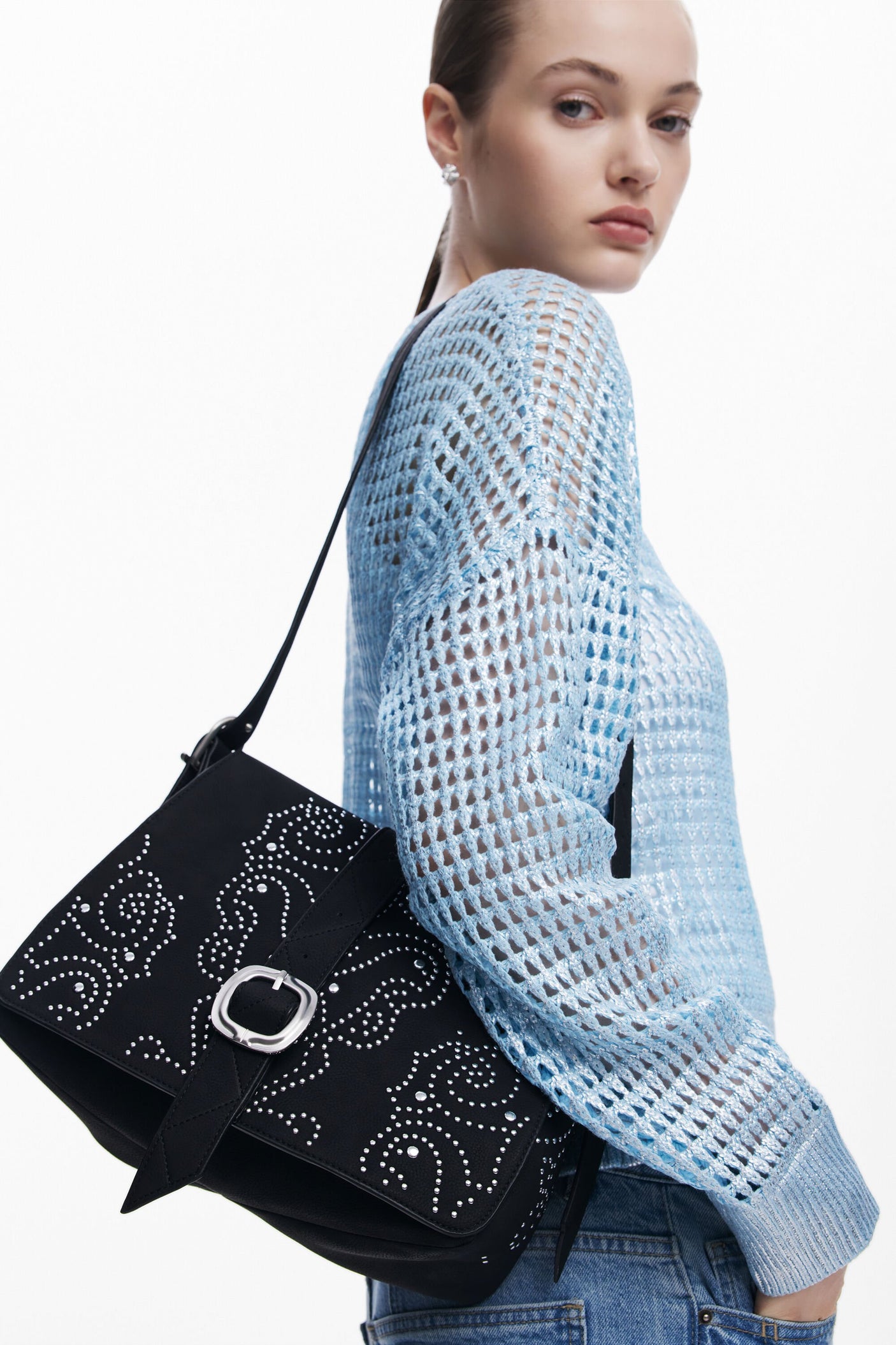 Desigual - Small crossbody faux leather studded bag