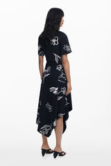 Desigual - Asymmetric dress with floral strokes