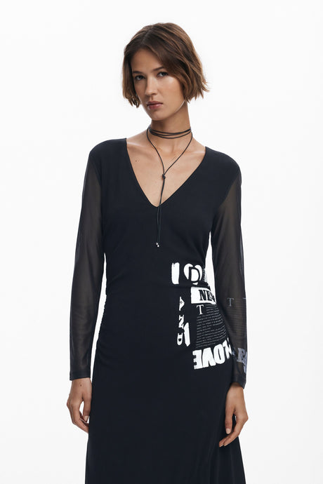 Desigual - Ruched newspaper dress