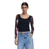 Desigual  - T-shirt with printed sleeves - Sold by FIG