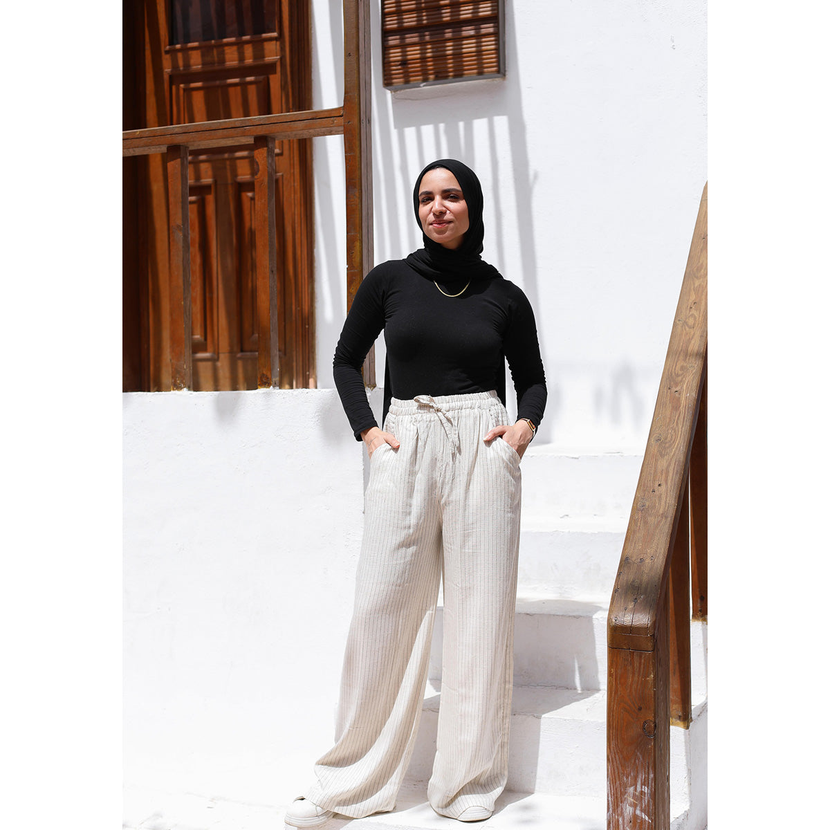 MARWA EL EZABY BOUTIQUE - Stripe pants Off white