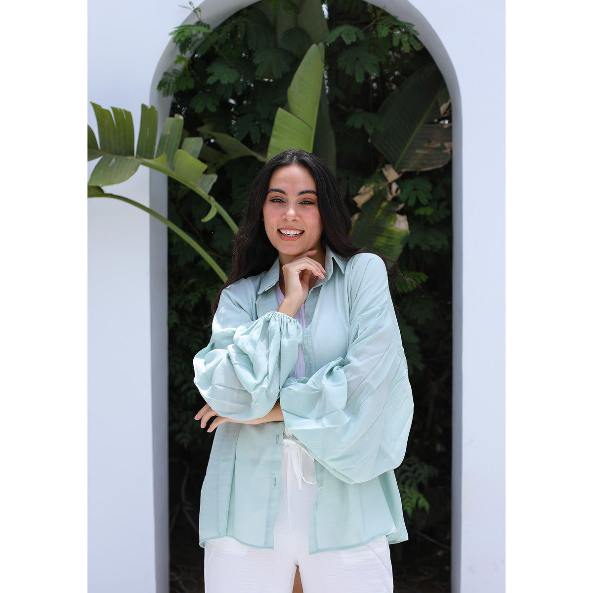 MARWA EL EZABY BOUTIQUE - Puffy sleeves shirt Mint Green