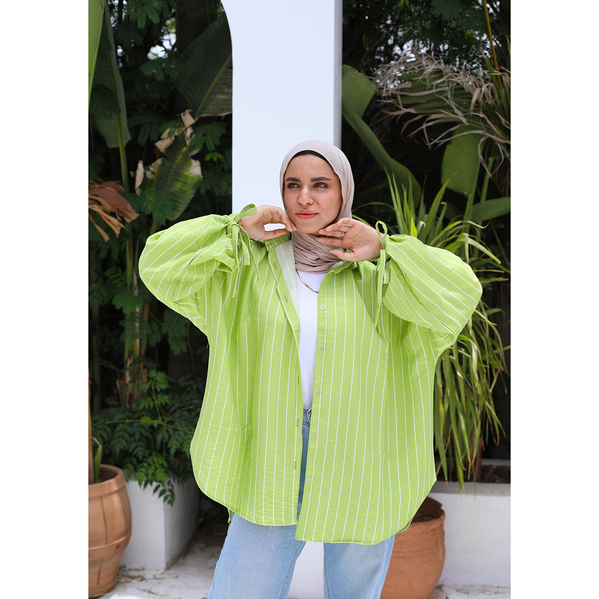 MARWA EL EZABY BOUTIQUE - Stripe shirts light Green
