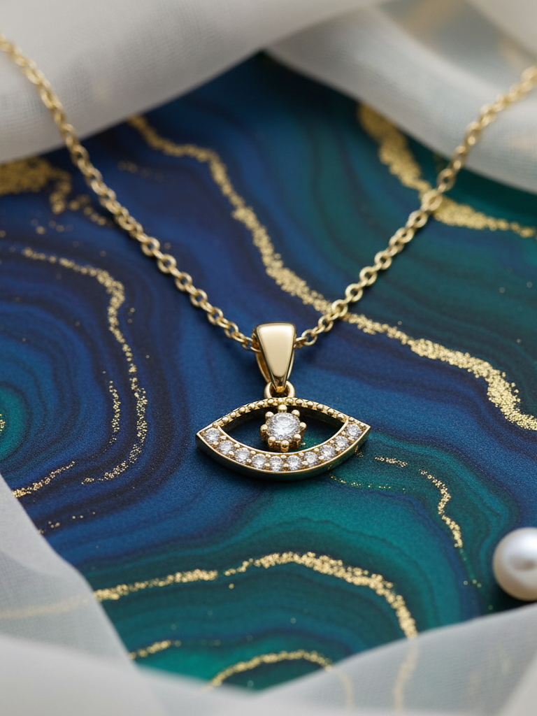 Women’s Necklace with Crystal Eye Pendant, Refined Design