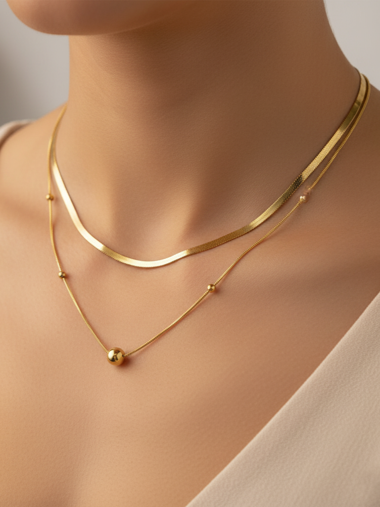 Women’s Necklace Two-Layer Ball Design