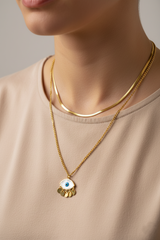 Women’s Necklace Evil Eye Layered Flat Chain