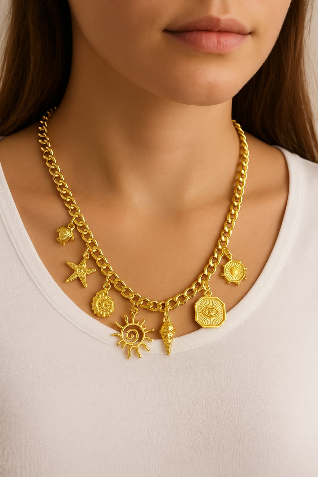 Women’s Necklace Chunky Chain with Unique Pendants