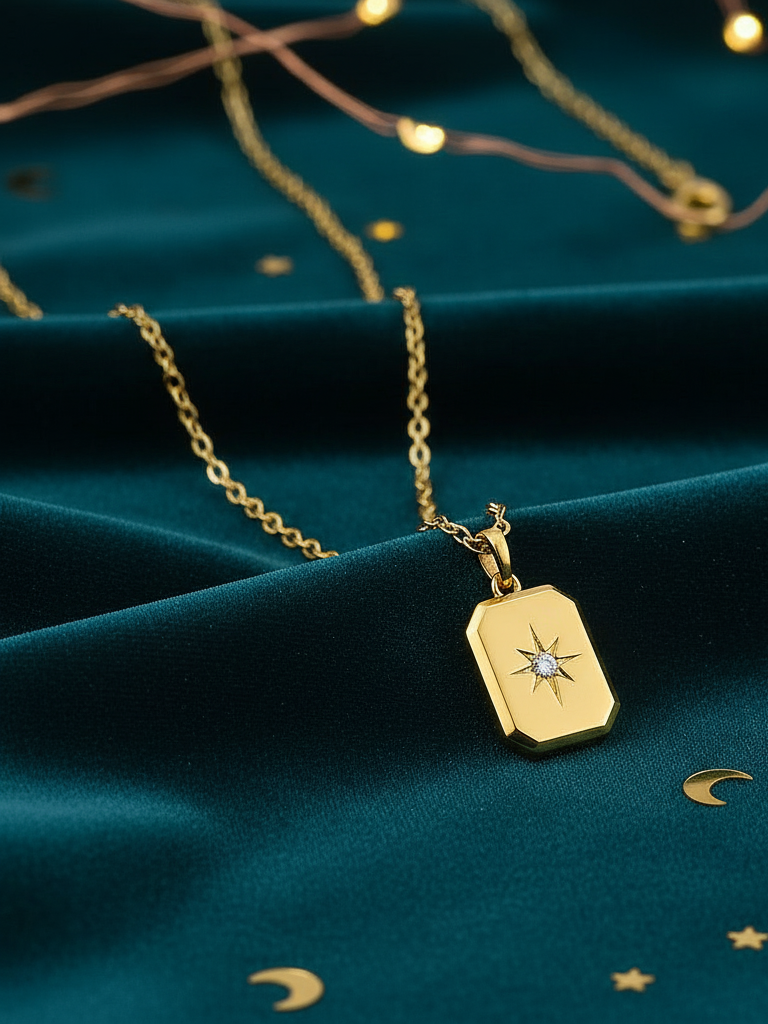 Women’s Necklace Rectangular Star Crystal Pendant