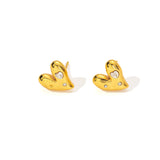 Heart-Shaped Stud Earrings with Stones