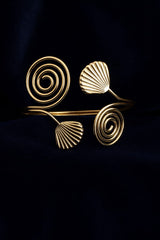 Gold-Plated Spiral and Leaf Cuff Bracelet